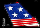 3D rendered American flag tilted at an angle showing four white stars on blue field and red and white stripes