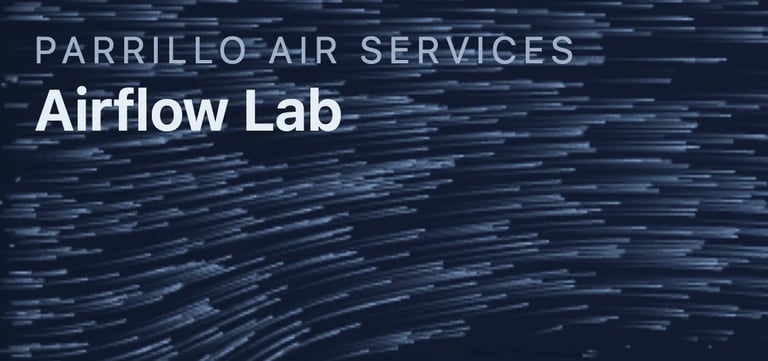 Parrillo Air Services Airflow Lab with blue flowing directional lines representing airflow patterns